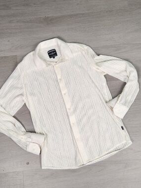 Men's Ivory Cable Knit Button-Up Shirt